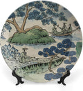 Decorative Plate Asian Scenic Dynasty Blue And Green Personalized Decor for Household Farmhouse Festival Display Bone China Decorative Plate with Vertical Stand, Multi Sizes, Gifts for Men Women