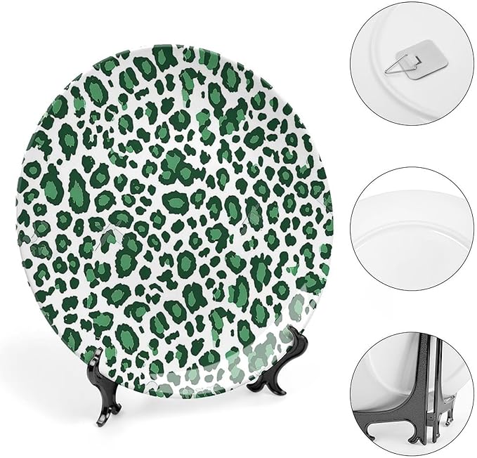 Leopard Graphite Green Dot Ceramic Decorative Plate, Leopards Animal On Chic Custom Hand-Painted Ceramic Decorative Plates for Display Household Home Decor, Art Decor for Wedding Table