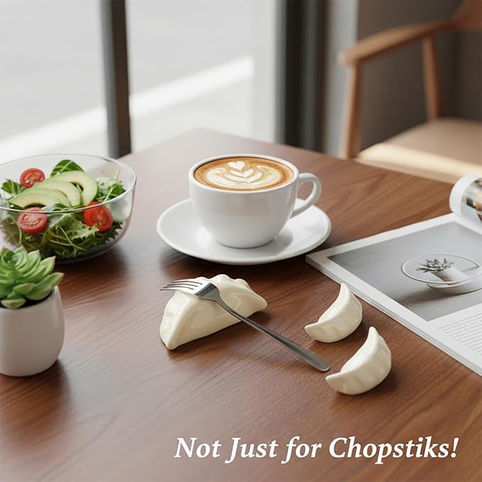 12pcs Ceramic Chopstick Holder, White Chopstick Rest, Realistic Dumpling Shaped Stand for Spoon Fork Knife, Porcelain Utensil Rack for Home Restaurant Table Decor, Unique Asian Dinnerware Accessory