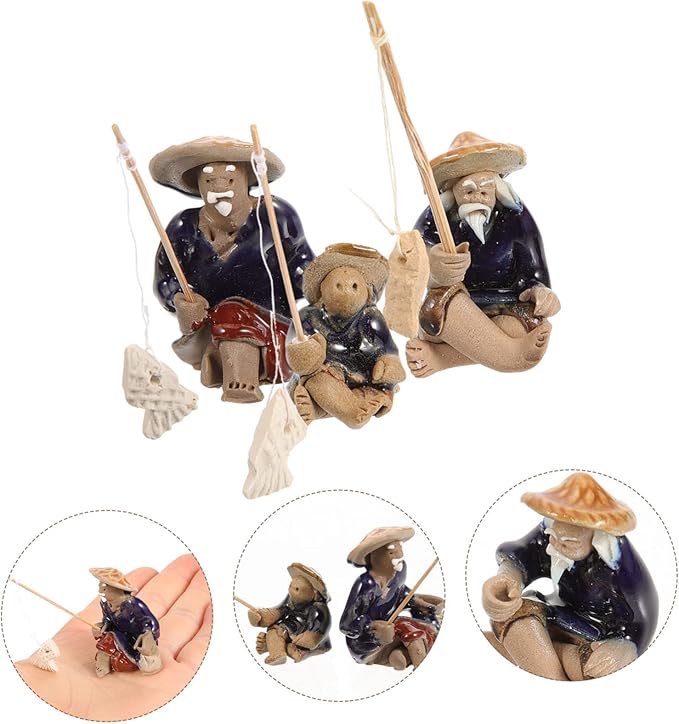 BESPORTBLE 12pcs Fisherman Figurines for Fish Tank Decor Miniature Fisherman Ornaments for Bonsai Landscape Lightweight and Durable Asian Sculpture for Home and Garden