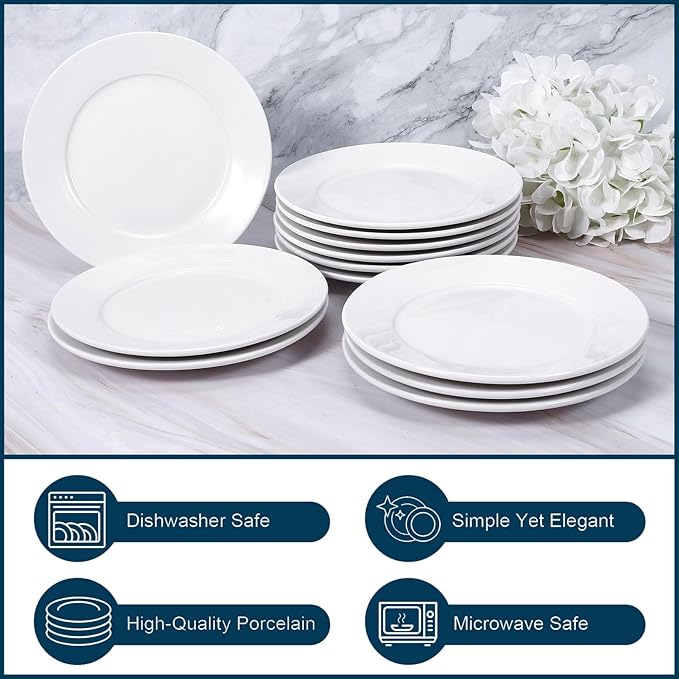 IJRPLM12 Pcs Porcelain Dessert/Salad Plate,Small Appetizer Plates,7 inch Small White Plates,Ceramic Dessert Plate Set,Microwave Oven and Dishwasher Safe