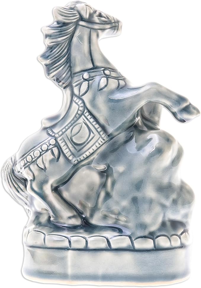 NOVICA Artisan Handmade Ceramic Sculpture Crackled Blue Horse from Thailand Animal Themed East Meets West Cultural [6.5in H x 4.9in W x 2.8in D] ' Lucky Horse'