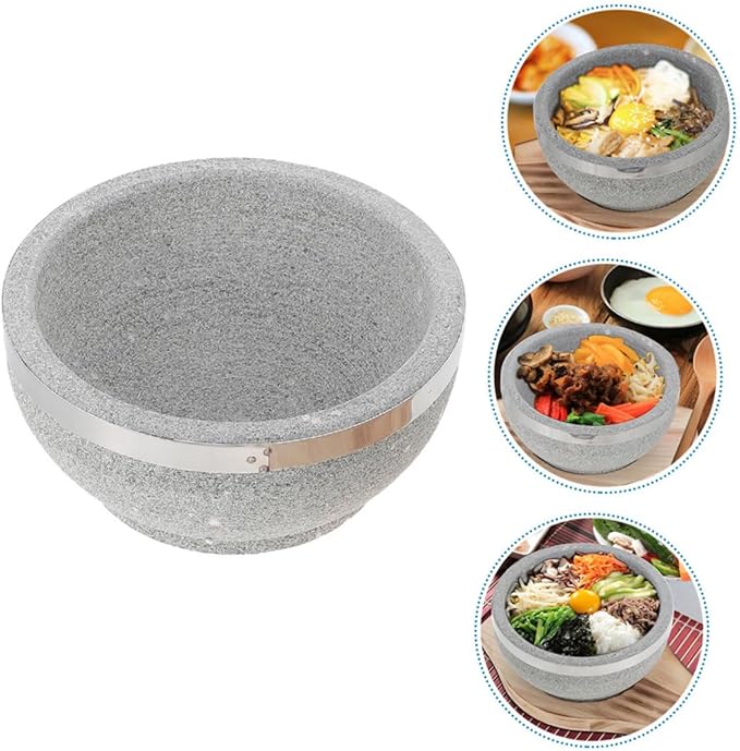 OUNONA Korean Stone Pot for Dolsot Bibimbap -temperature Resistant Cooking Pot Stone Bowl for Even Heating for Home Cooking and Traditional Korean Cuisine