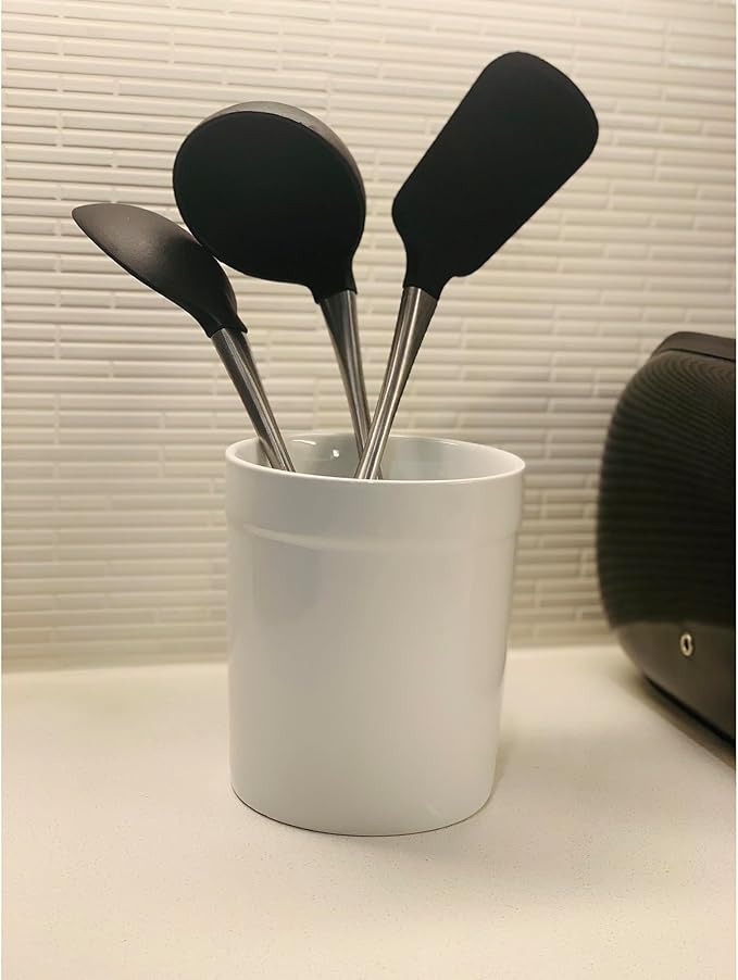 Fox Run Utensil Holder, White Stoneware 4.75 x 4.75 x 5.5 inches