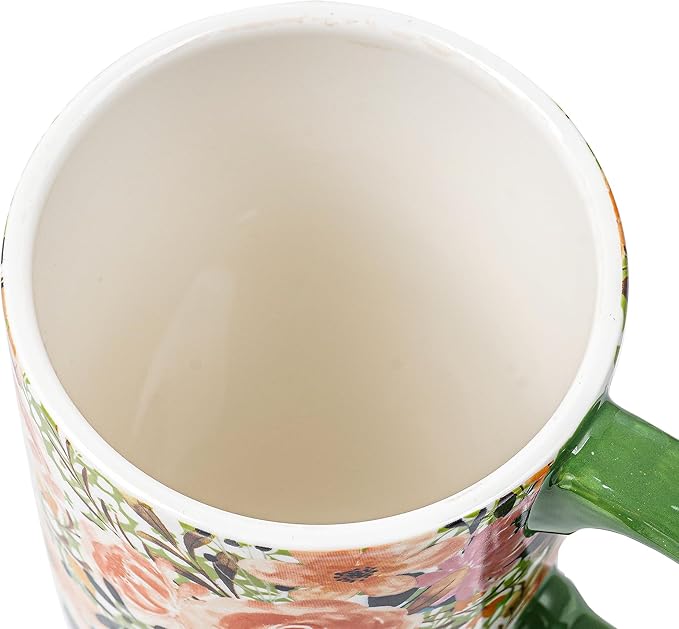 DUSVALLY Ceramic Tall Coffee Mug, Friends Coffee Cup Gift Set, Travel Mug with Lid for Office and Home, Unique Gifts for Women and Man, Flower Mug, Color Box, 17oz Large Cup, Green