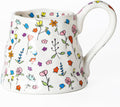 Mkour 16oz Large Ceramic Coffee Mugs, Handmade Big Tea Cups, Floral Design, Wide Bottom with Large Handle for Office and Home, Microwave and Dishwasher Safe (White)