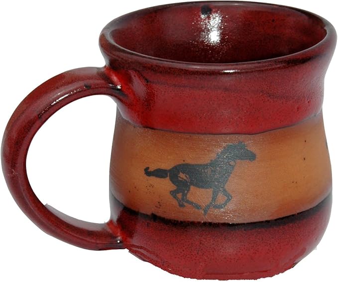 ALWAYS AZUL POTTERY Mug with Running Horse Design in Real Red - Handmade Ceramic Coffee Mug - Stylish and Unique Handcrafted Artistic Drinkware - Polished Clay Cups, Great for Coffee, Tea, and More