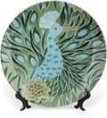 Aqua And Green Chinoiserie Fashion Plates, Custom Abstract Style Peacock Wall Hanging Decorative Plate, Farmhouse Office Decorations Housewarming Gifts, with Display Stand And Hook Up