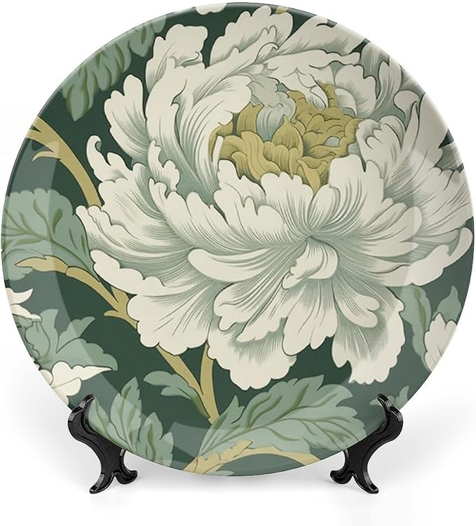 Green And White Chinoiserie Floral China Plates of 6", 7", 9", 10", Personalized Ceramic Dinner Plate, Housewarming Gifts Wall Decorations Household, with Display Stand And Hook Up