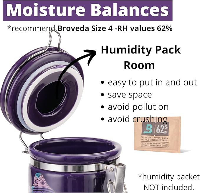 Mushroom Smell Proof Container Half Oz (250ml), Separate Space for Humidity Pack To Keep Herbs Fresh For Months - Cute Girly Stash Jar, Smell Proof Case Airtight Storage Holder Accessories - Purple