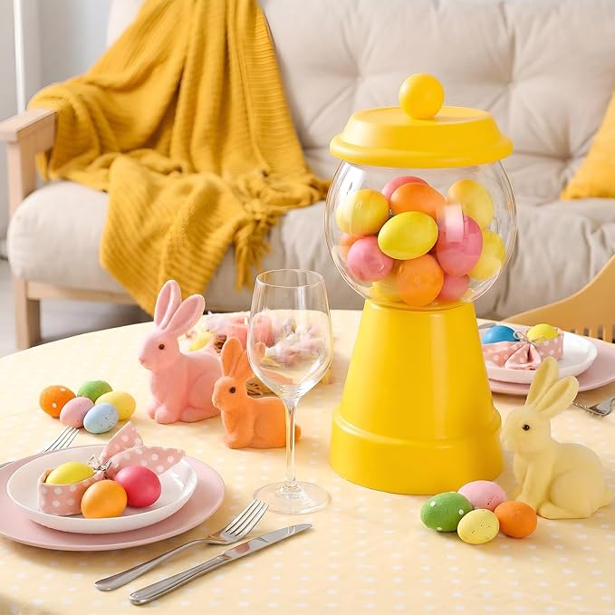 Thyle 27 oz Plastic Candy Jar with Lid Ceramic Candy Jar Food Storage Container for Easter Wedding Party Centerpieces DIY Gifts Game Table Ornament Holder Treats(Yellow)