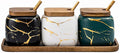 Ceramic Spice Jars Porcelain Condiment Jars Set Marble Ceramic Seasoning Box 3pcs Condiment Pots for salt, sugar, pepper Kitchen Seasoning Condiment Jar Set （Color mixing）