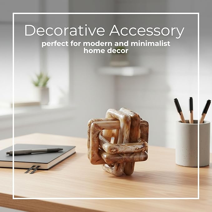 Sculpture for Home Decor and Bathroom Decor - Marble Knot Ornaments for Shelf Accents, Room Styling, and Office Design - Modern Statues Living Room Decor or Coffee Table Display - 6", Tan