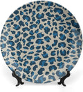 Leopard Animal Print Blue Plates Ceramic, Animals Wildlife with Textures Ceramic Craft for Decorative Ornaments for Table Farmhouse Office Decor, with Display Stand Art Decor for Home Club