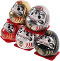 Japanese Ceramic Tumbler Figurines Set of 5, Mini Gold Electroplated Lucky Dolls for Car Interior and Home Decor, Japanese Prosperity Ornaments for Success and Well-Being