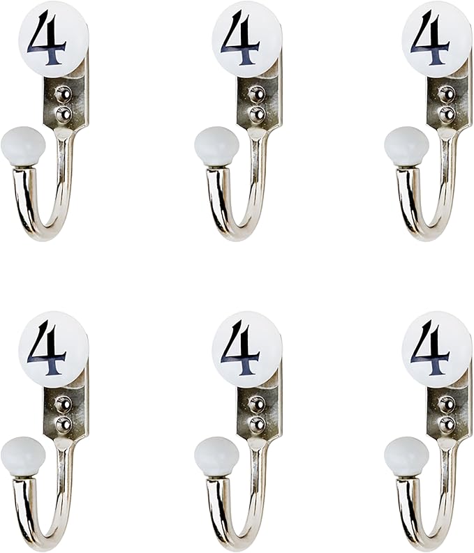 IndianShelf Set of 6 Versatile Ceramic, Zinc Decorative Cute Hooks for Hanging Coats, Jackets, Leash, Hat, Towel, Backpack, Purse, Handbag :White