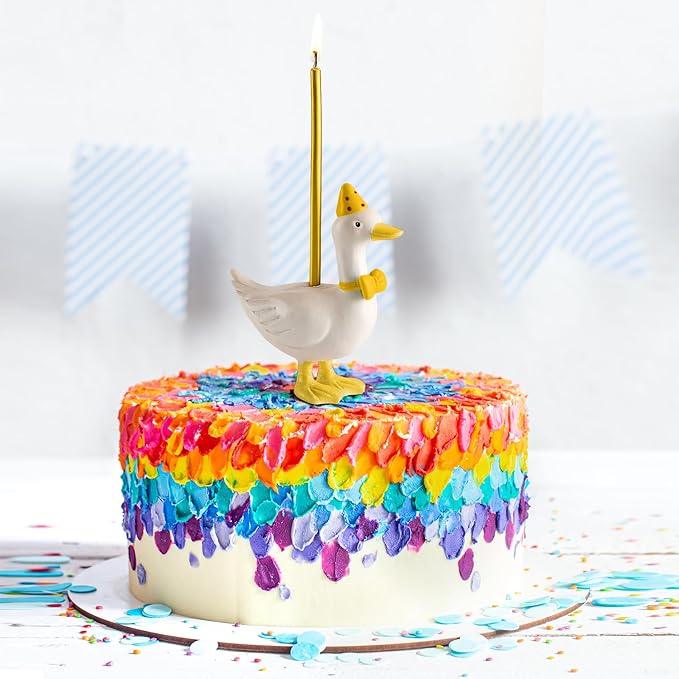 Mumufy Silly Goose Cake Candle Holders with Birthday Candle One Birthday Party Supplies Mini Cute Cake Topper Stand Candlestick for Kids Baby Shower Party Celebration, 3.15 Inch(Goose,Yellow)