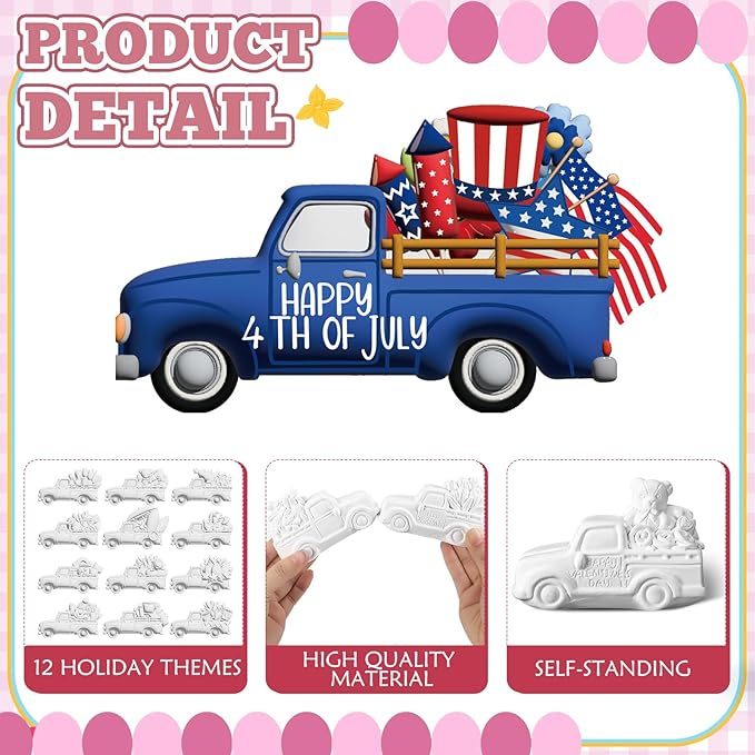 Kolldenn 12 Pcs Holiday Gnome Truck Vase Painting Kit Ceramics to Paint Your Own Statues DIY Statues with 24 Acrylic Paint 4 Brushes 2 Palette Unpainted Crafts for Christmas Winter(Truck)
