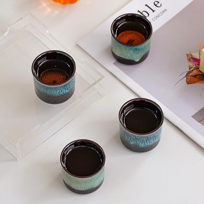 Espresso Cups Set of 2, Ceramic Espresso Cups, Expresso Shots Cups, 2.5oz Tea Cups, Demitasse Cups (4, magic outside/magic blue outside)