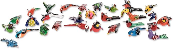 NOVICA Artisan Handcrafted Ceramic Mini Ornaments Bird Set of 30 Assorted Multicolor Guatemala Holiday Decor Animal Themed Christmas Painted [largest Piece 1.1in H x 1.3in W x 2.7in D Smallest Piece ]