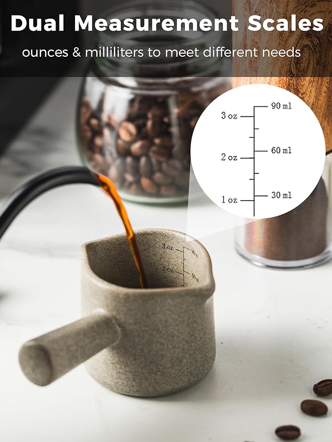 Espresso Cup 3 OZ, Espresso Accessories, Ceramic Espresso Measuring Cup Expresso Shot Cup with Handle, Double Spouts, Gray