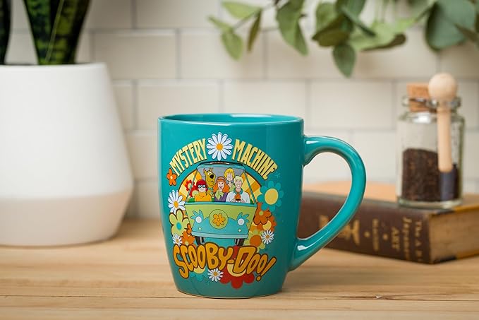 Silver Buffalo Scooby Doo Group Mystery Machine Flowers Jumbo Curved Ceramic Mug, 25 Ounces
