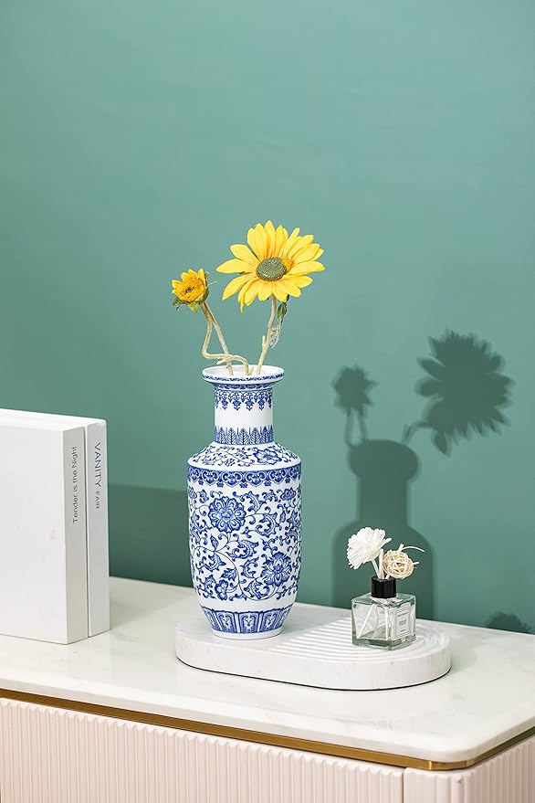 Blue and White Vase, Blue Vase, Chinoiserie Vase, Ginger Jar Vase for Home Decor, Porcelain Decor,10" H