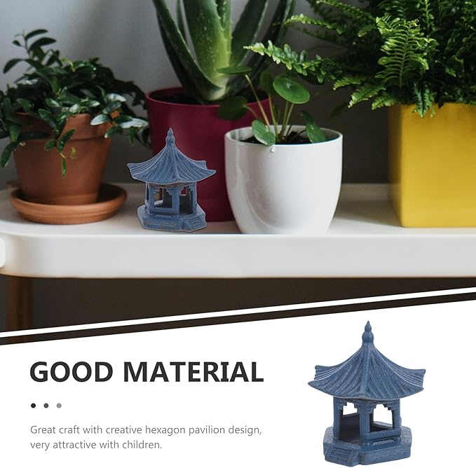 VALICLUD Mini Pagoda Statue Garden Fairy Miniature Hexagon Pavilion Figurine Ceramic Flower Vase Micro Landscape Asian Zen Garden Home Aquarium Dollhouse Decoration