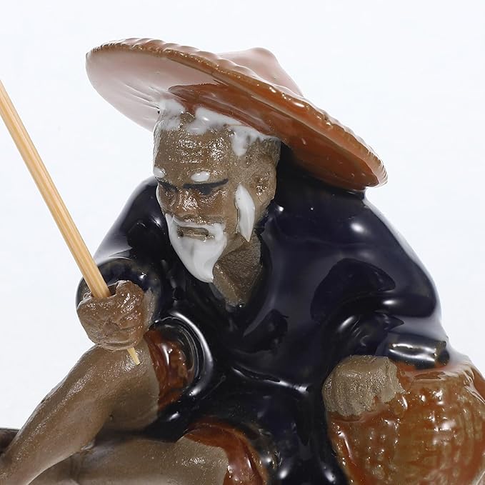 YARNOW 2pcs Mini Fisherman Figurines Ceramic Zen Garden Decor Fishing Sculpture for Aquariums Bonsai Fairy Gardens Durable Asian Zen Decoration for Home and Outdoor Use