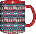 Antique,Ceramic Coffee Mug, Striped Antique Mayan Patterns, Funny Tea Cup, 6 Colors to Choose, 11 Oz, Dishwasher and Microwave Safe (Red)