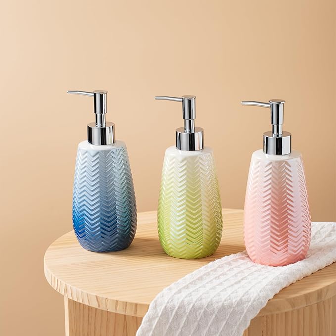 Pink Soap Dispenser with Pump, 12 Oz Lotion Dispenser, Wavy Design Dispenser Refillable Liquid Hand Soap Dispenser for Bathroom and Kitchen.