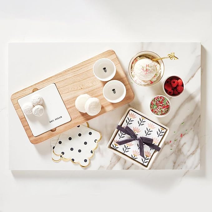 Santa Barbara Design Studio Dessert Board Serving Set Wood Serving Platter Tray and Mini Topping Bowls, 4-Piece, Hey Sugar