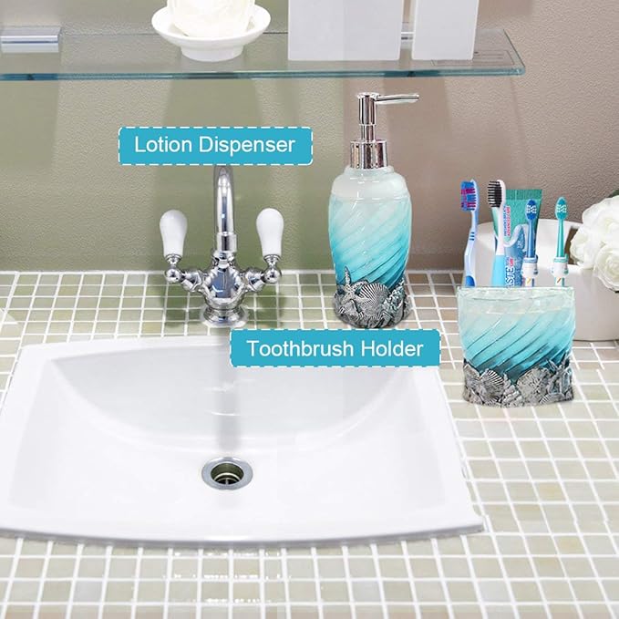 Set, 5 PCS Bath Ensemble Set Includes Soap Dispenser, Soap Dish, Tumbler, Toothbrush Holder - Polyresin Glass for Home, Office, Superior Hotel