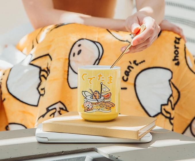 Silver Buffalo Sanrio Gudetama Sailing On Ramen Asian-Style Ceramic Tea Cup | Traditional Japanese-Inspired Mug Without Handle | Holds 9 Ounces