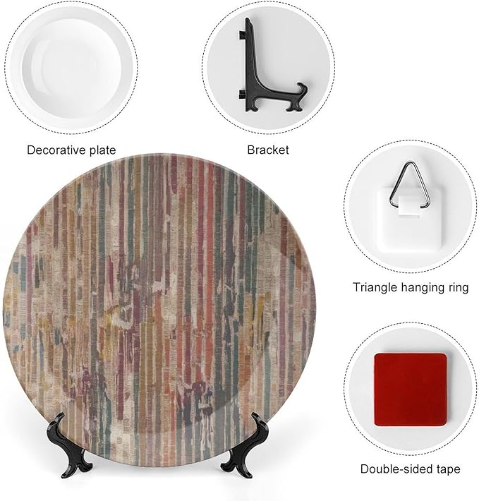 Christmas Plates Ceramic for Display Rainbow Stripes Abstract Display Wedding Supplies Chinese Plates with Display Stand Customize Gifts for Men Women, 6", 7", 8", 10"