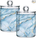 MNSRUU 4 Pack Qtip Holder Organizer Dispenser Sky Blue Marble Bathroom Containers Bathroom Vanity Storage Canister Apothecary Jars for Cotton Swabs/Pads/Floss