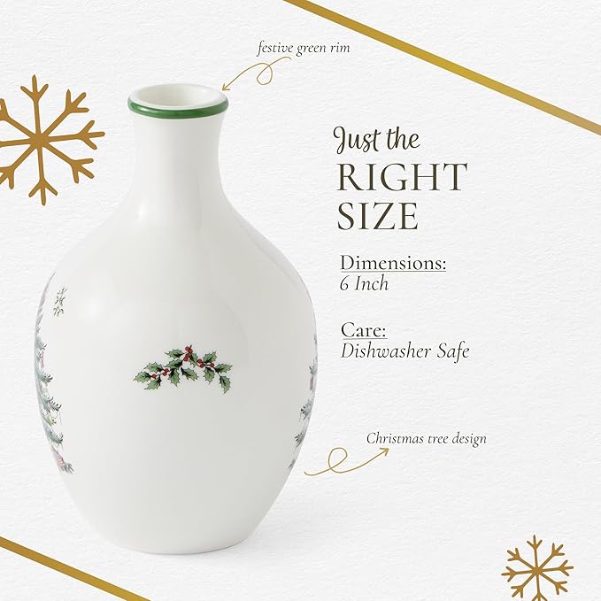 Spode Christmas Tree 6" Posy Vase - Elegant Ceramic Flower Vase, Holiday Centerpiece for Floral Arrangements & Home Decor - Beautiful Handcrafted Accent for Festive Decorations (Pack of 2)
