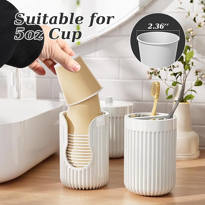 Ceramic Bathroom Accessories Set of 6 White, Soap Dispenser, Toothbrush Holder, Cup Holder, Soap Dish, 2 Qtip Holder, Countertop Vanity Organizer, Bathroom Accessory Set (White, Comb B)