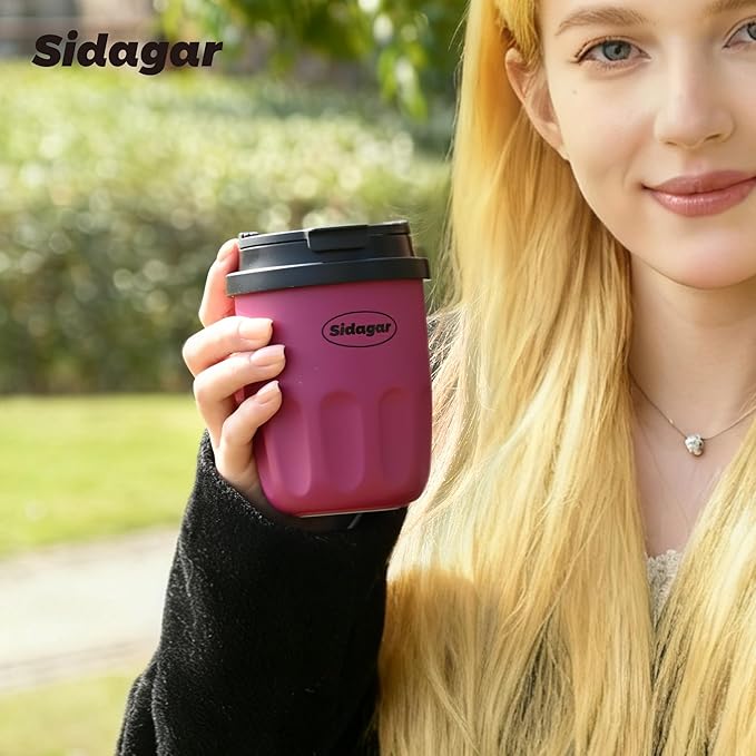 Travel Coffee Mug 10 oz Ceramic Lined Tumbler, Double Wall Stainless Steel Coffee Cup with Lid, Vacuum Spill Proof Mini Water Bottle, Insulated Thermal Mug for Home Office, Purple