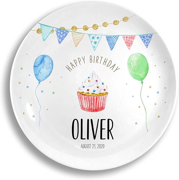 Personalized Birthday Plate, Ceramic Keepsake Gift, Classic Party Cupcake, Dishwasher Safe, Heirloom, Start a new Tradition, use year after year, Handmade and Original, Little Worm Studio