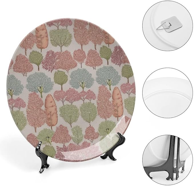 Christmas Fashion Plates for Display Sunset Tree Forest Toile Household Home Supplies Hand-Painted Ceramic Decorative Plates with Display Stand Custom Gifts for Men Women, 6", 7", 8", 10"