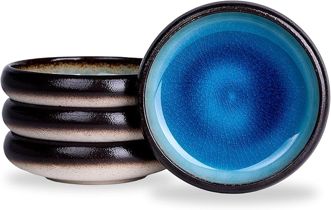 Ceramic Dessert Plates Set of 4, 6 Inch Small Appetizer Plates Set, Stoneware Mini Plate Set for 4, Handmade Round Dishes for Home Decor, Microwave,Oven,and Dishwasher Safe, Blue