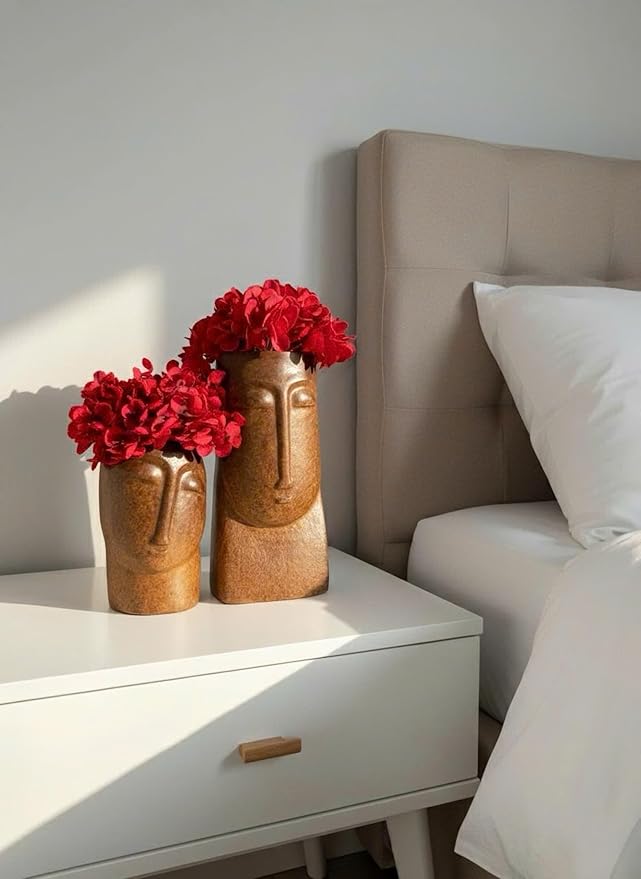 an Hana Ceramic Abstract Face Vases - Set of 2 Handmade Wabi Sabi Pottery, Unique Clay Sibling Statues for Modern Home Decor, Minimalist Shelf & Living Room Accents