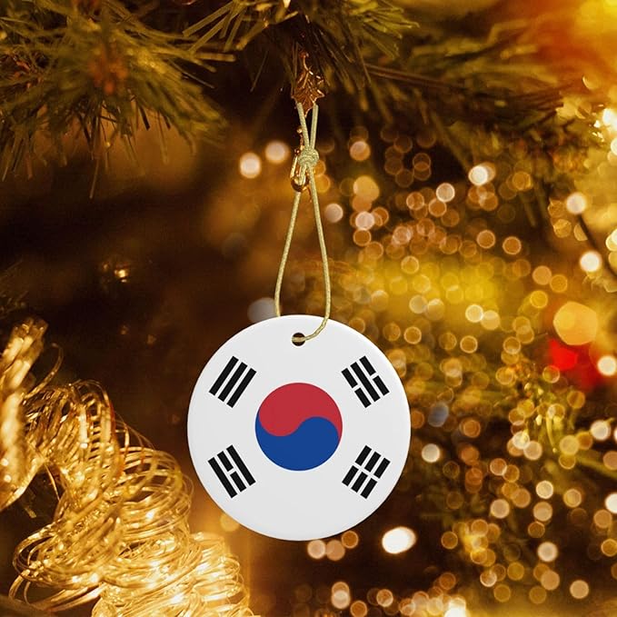 Flag of Republic of Korea Christmas Ornament Round Xmas Ceramic Hanging Ornament for Fireplace Wedding Holiday Party Xmas Decoration Gift
