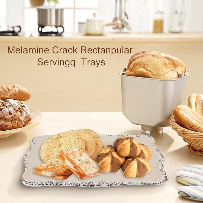 Gourmet Art Crackle Set of 2 Melamine Rectangular Serving Trays/Platters Cream 17"