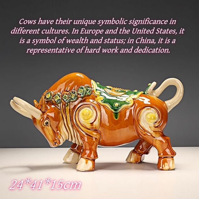 Home Decoration Sculpture Ceramic Struggling Bull Sculpture Asian Art Decoration Collection Ornaments - Yellow