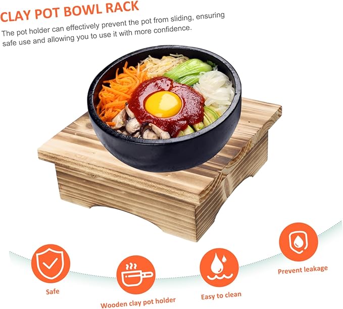 Cabilock Korean Stone Pot Rack Non-slip Wooden Casserole Stand Heat Resistant Tabletop Holder for Cooking and Baking