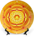 XISUNYA 8 Inch Decorative Plate, Lotus Ceramic Craft, Circular Journey Energetic Body Zen Life Symbol Print Ornament Display Plate Handmade Plate Wedding Gifts, Orange Yellow