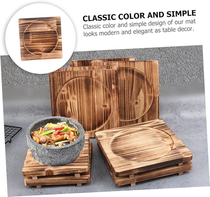 Unomor 2pcs Heat Insulation Pad for Stone Bowls Wooden Mat Outer Inner Easy to Clean Heat Pad for Kitchen Countertop Use