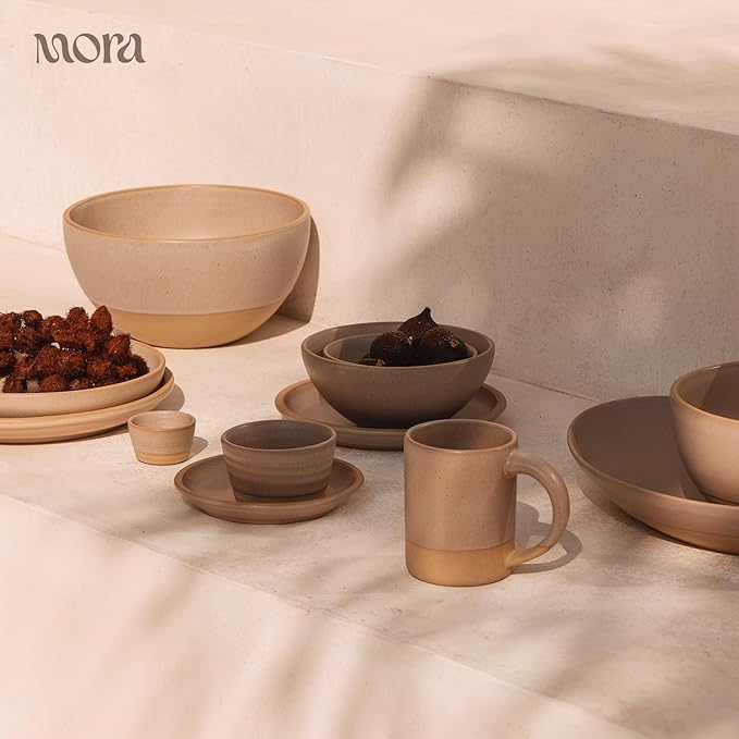 Mora Nano Ramekins Set of 4, 2oz Ceramic Pottery Sauce Cups - Microwave, Oven and Dishwasher Safe - Mushroom